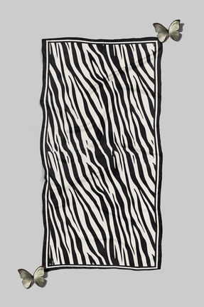 Befahomes Siyah Zebra Desen Baskılı Pamuksu Soft Şal