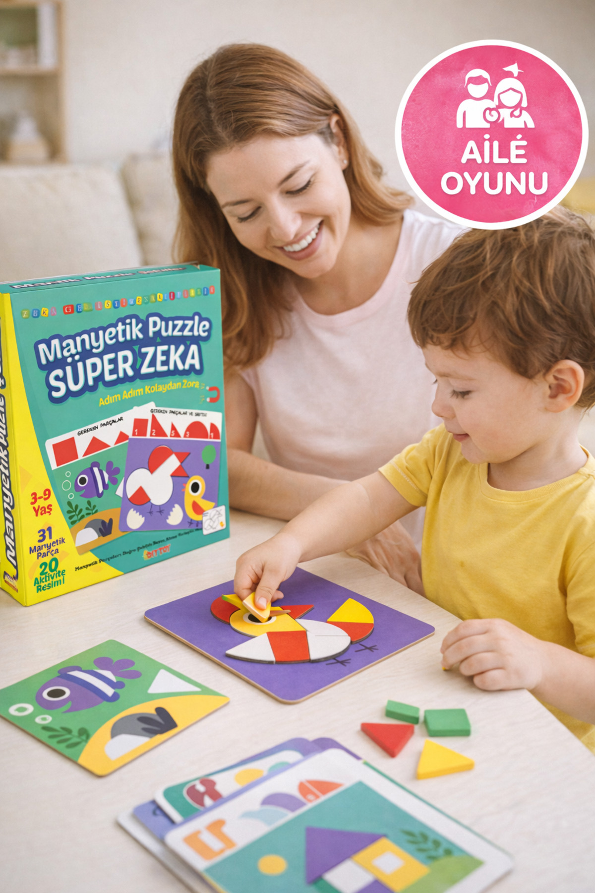 TOYFEST Manyetik Puzzle Süper Zeka Oyunu 3+ Yaş Eğitici Manyetik Şekiller Tangram Seti fotoğrafı 5 (önizleme)