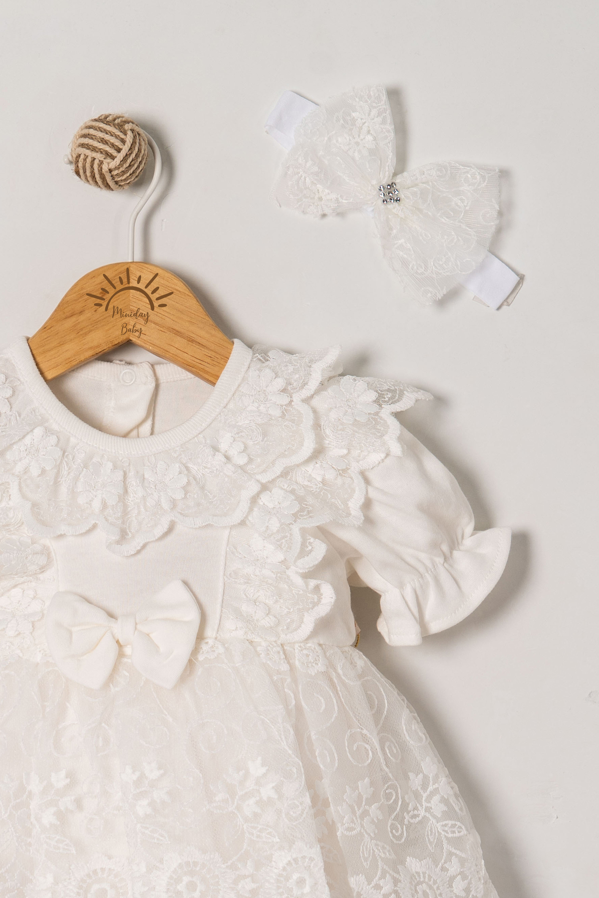 Miniday Baby Kız Bebek Mevlütlük Elbise Yazlık Bandanalı Dantelli Yeni doğan Hastane çıkışı Gelinlik Abiye 4012 fotoğrafı 4 (önizleme)