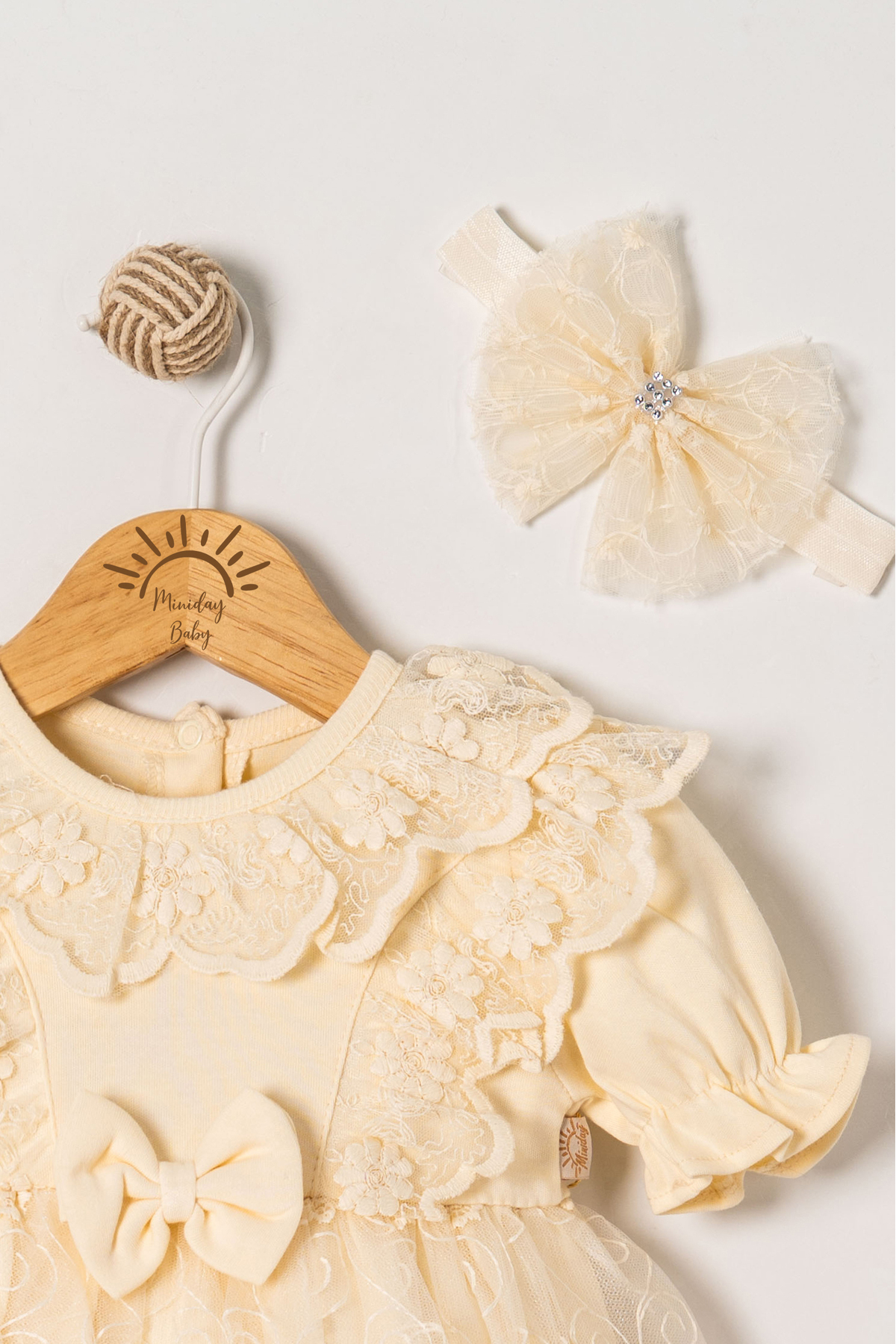 Miniday Baby Kız Bebek Mevlütlük Elbise Yazlık Bandanalı Dantelli Yeni doğan Hastane çıkışı Gelinlik Abiye 4012 fotoğrafı 3 (önizleme)