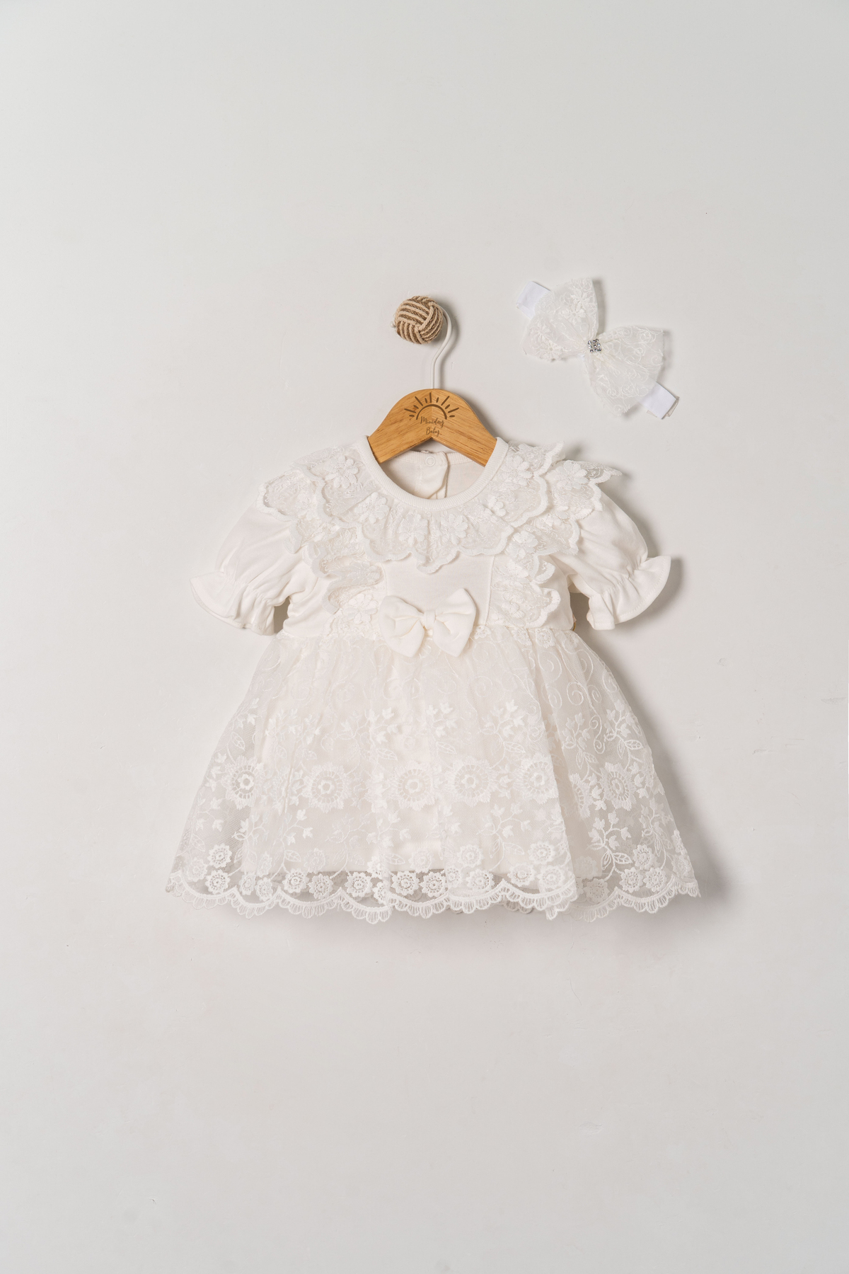 Miniday Baby Kız Bebek Mevlütlük Elbise Yazlık Bandanalı Dantelli Yeni doğan Hastane çıkışı Gelinlik Abiye 4012 fotoğrafı 2 (önizleme)