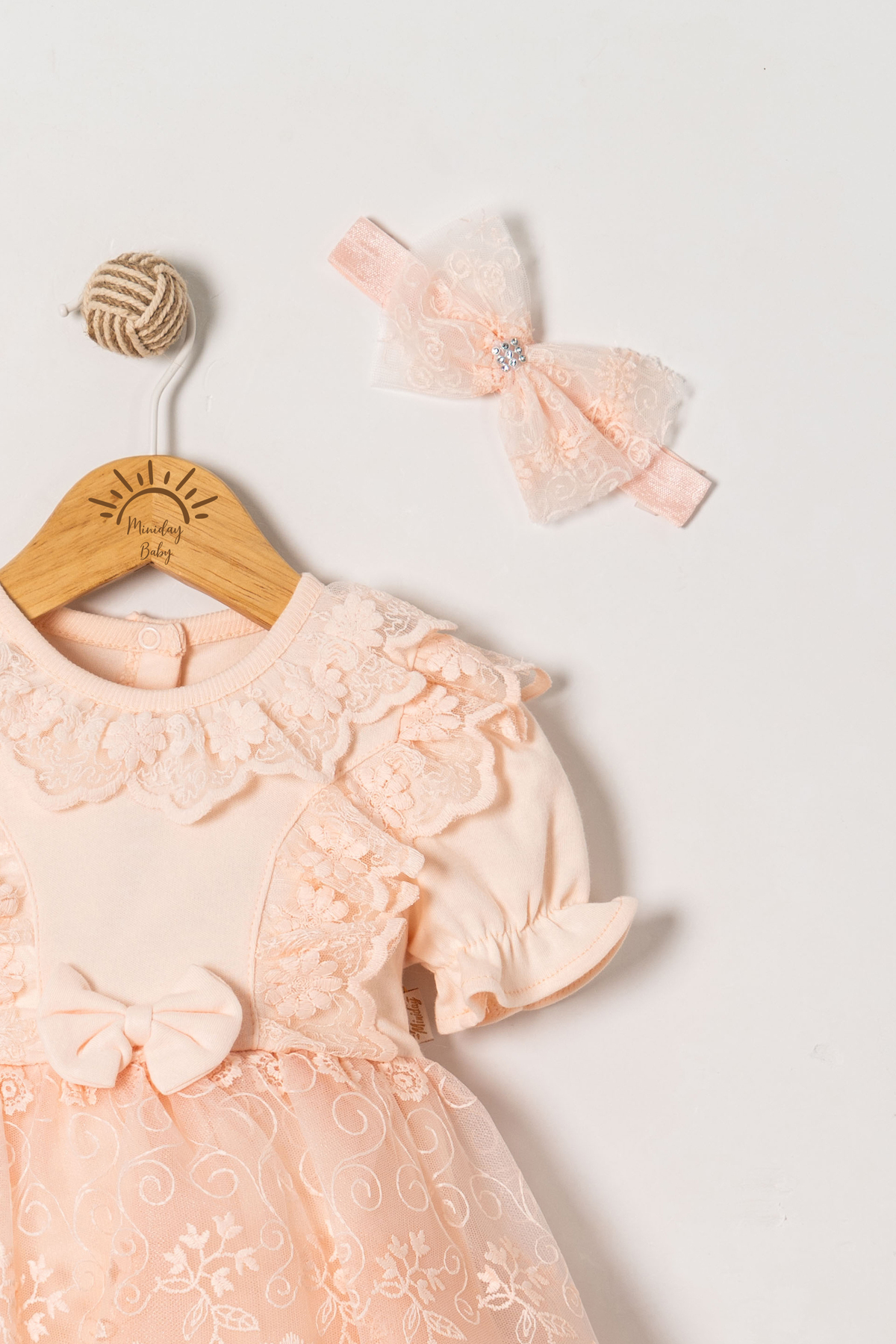 Miniday Baby Kız Bebek Mevlütlük Elbise Yazlık Bandanalı Dantelli Yeni doğan Hastane çıkışı Gelinlik Abiye 4012 fotoğrafı 4 (önizleme)