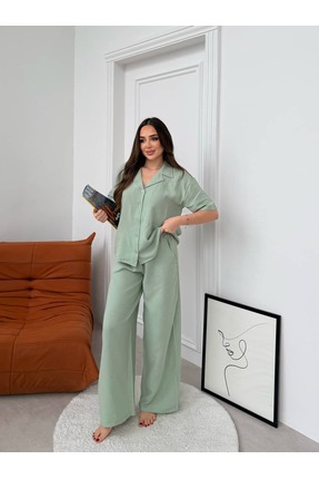 FREEWİSE %100 Saf Pamuk Kısa Kol Müslin Kumaş Kadın Pijama Takımı