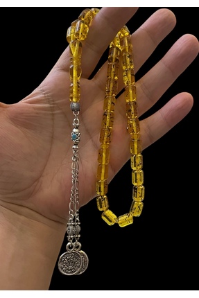 Trikala Koleksiyonluk Dominik Damla Şeffaf Kehribar Tesbih 11x8 mm Bal Sarısı