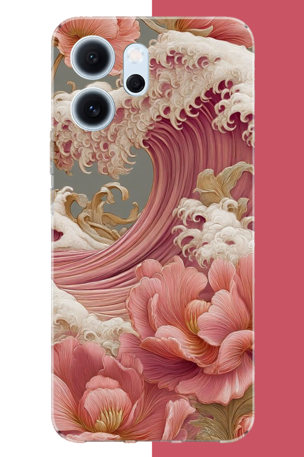 OPPO Reno 14f Compatible pink floral wave UV Printed Silicone Case