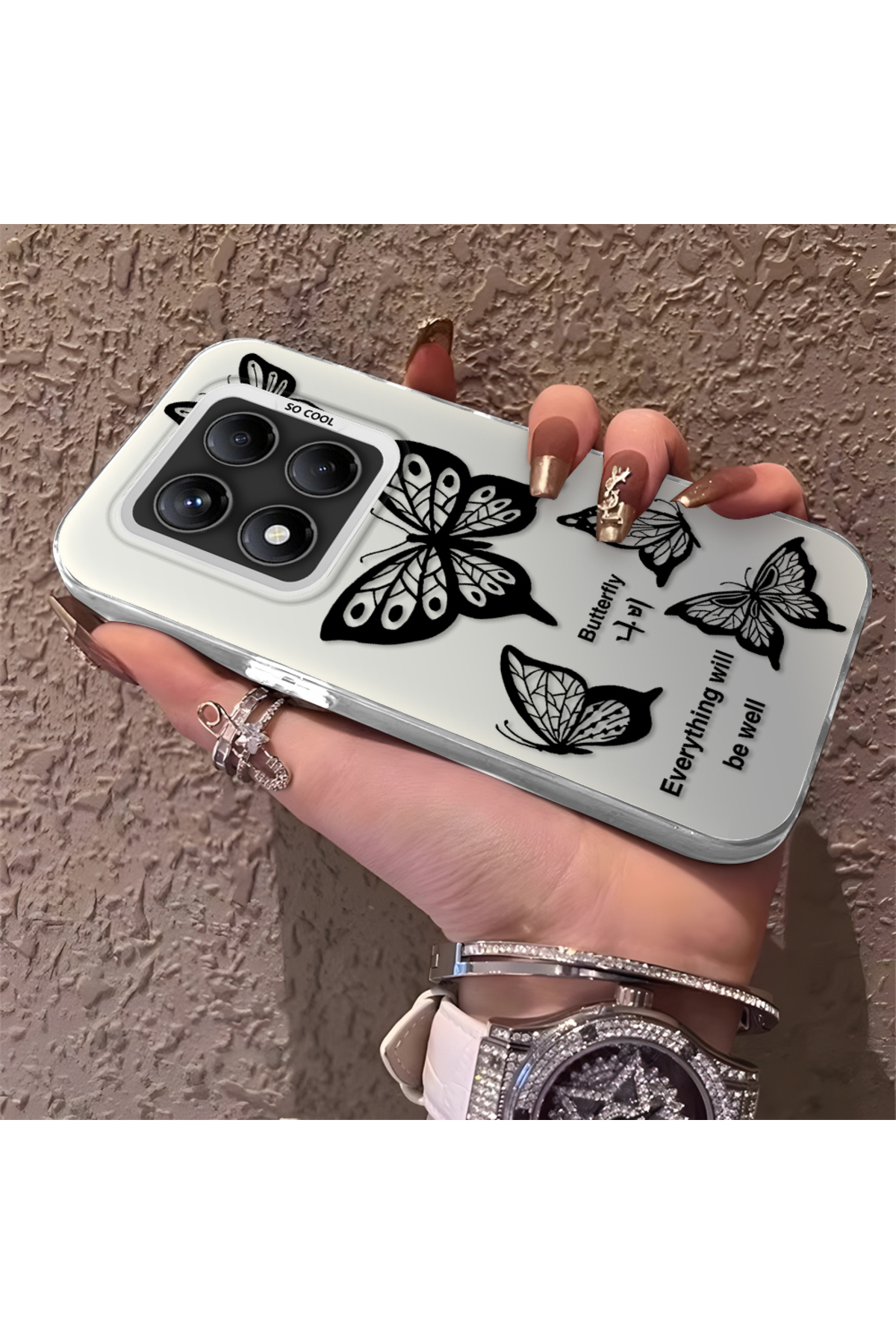 Redmi Note 14 Pro 5G Compatible Silicone Edge Hard Rear Anti Fall Phone Case Colorful butterfly