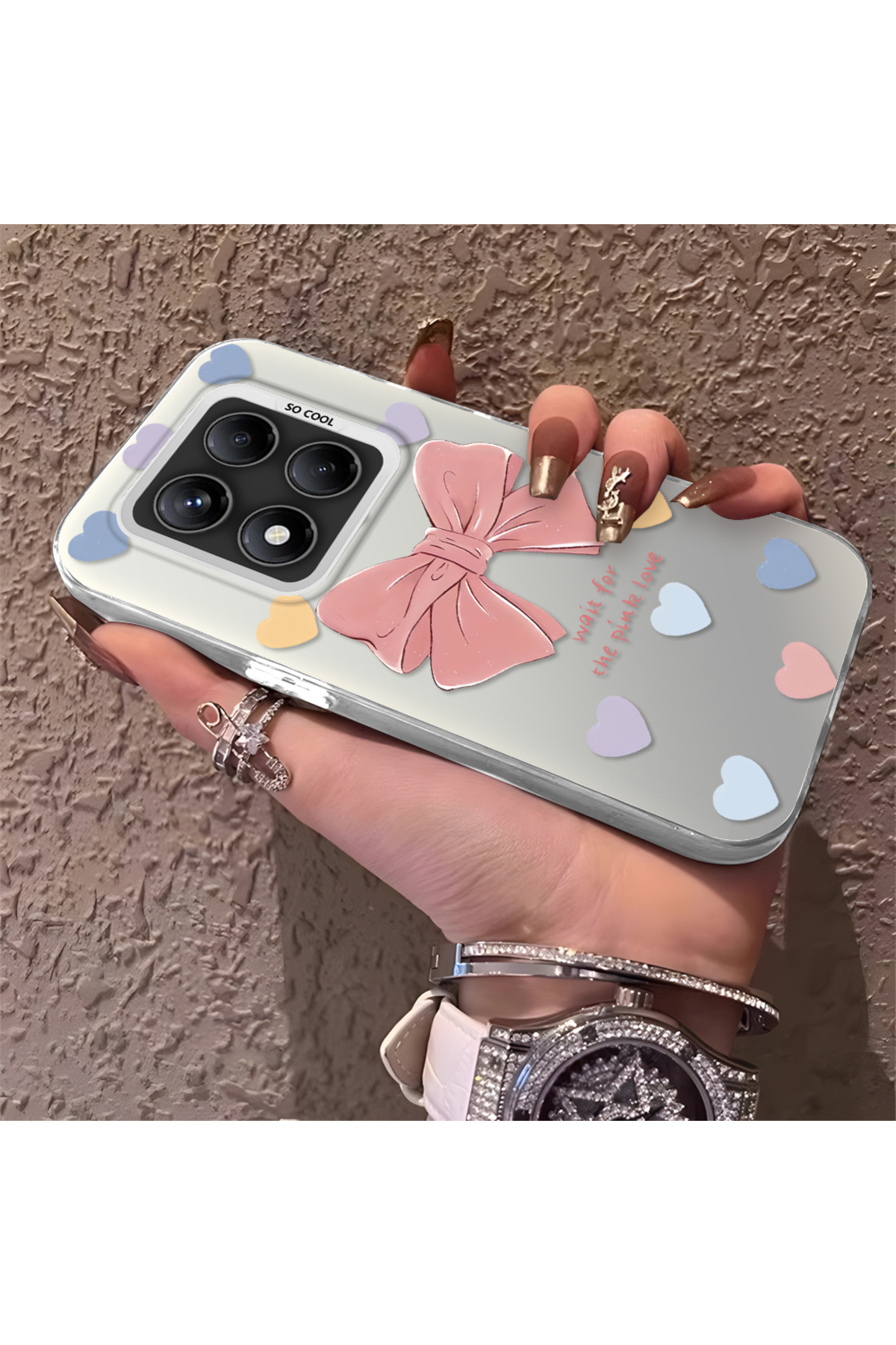 Redmi Note 14 Pro 5G Compatible Silicone Edge Hard Rear Anti Fall Phone Case Heart Pattern
