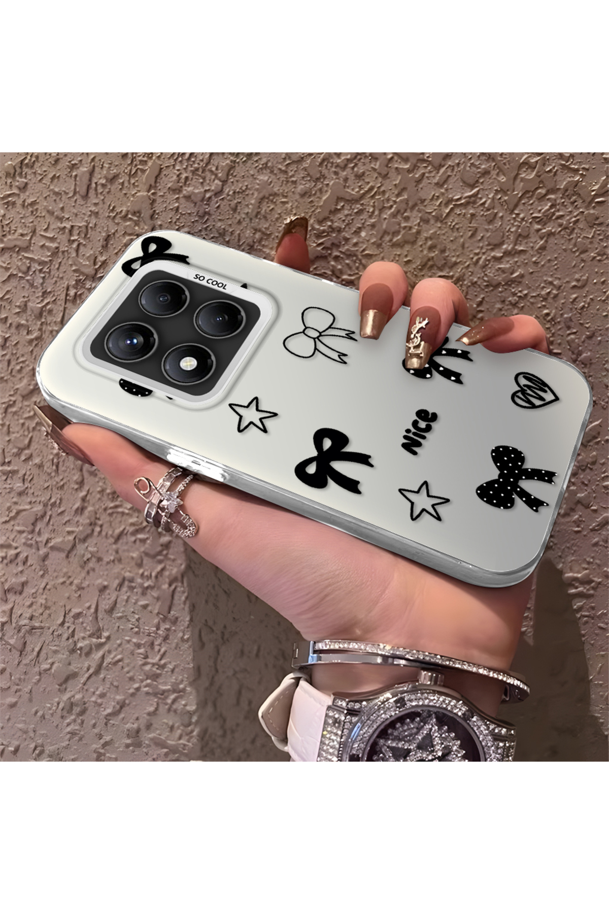 Redmi Note 14 Pro 5G Compatible Silicone Edge Hard Rear Anti Fall Phone Case Small bow