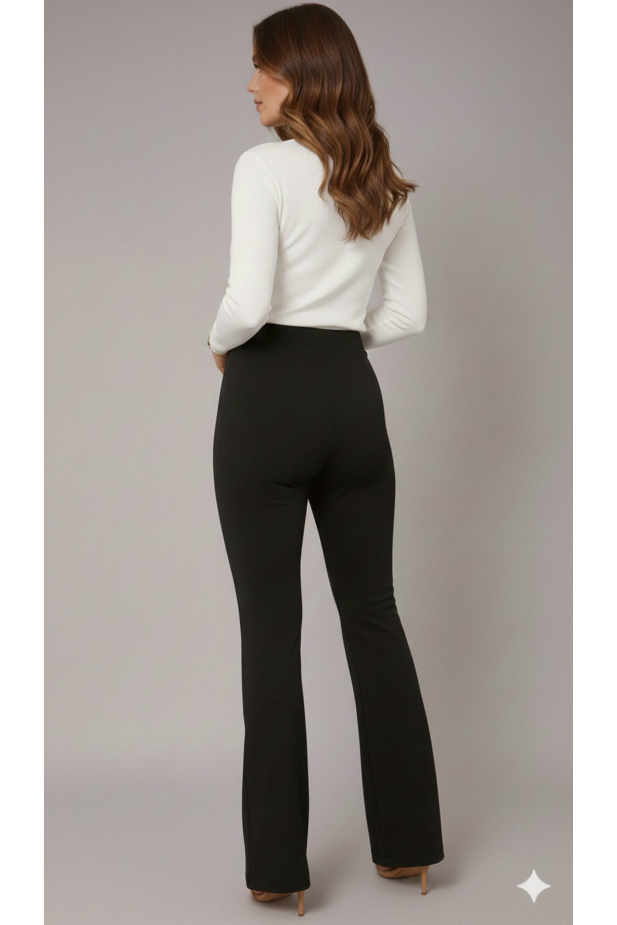ECEYLÜL MODA  Kadın Siyah Yüksek Bel Çimalı İspanyol Paça Flare Pantolon - Toparlayıcı Esnek Kumaş(TANITIM FİYATI) - Görsel 5