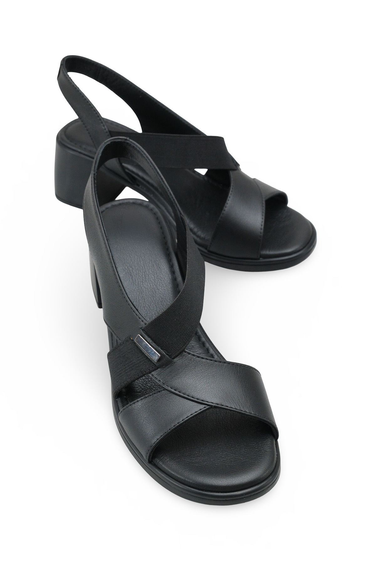 Women's Black Cross Band Heel Casual Casual Casual Casual Sandals Casual