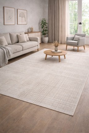 Okan Halıcılık Modern Krem Dokulu Halı – Minimal Grid Desen, Yumuşak Yüzey, P...