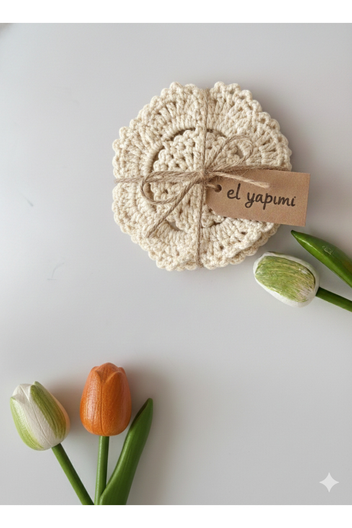 2'li Özel El Yapımı Çiçek Desenli Bardak Altlığı