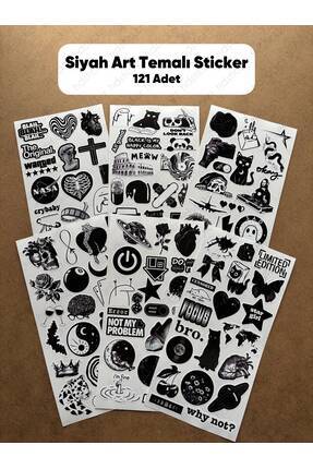 hdsticker 121 Adet Siyah Temalı Sticker Seti Ajanda Planner Bullet Journal Sa...