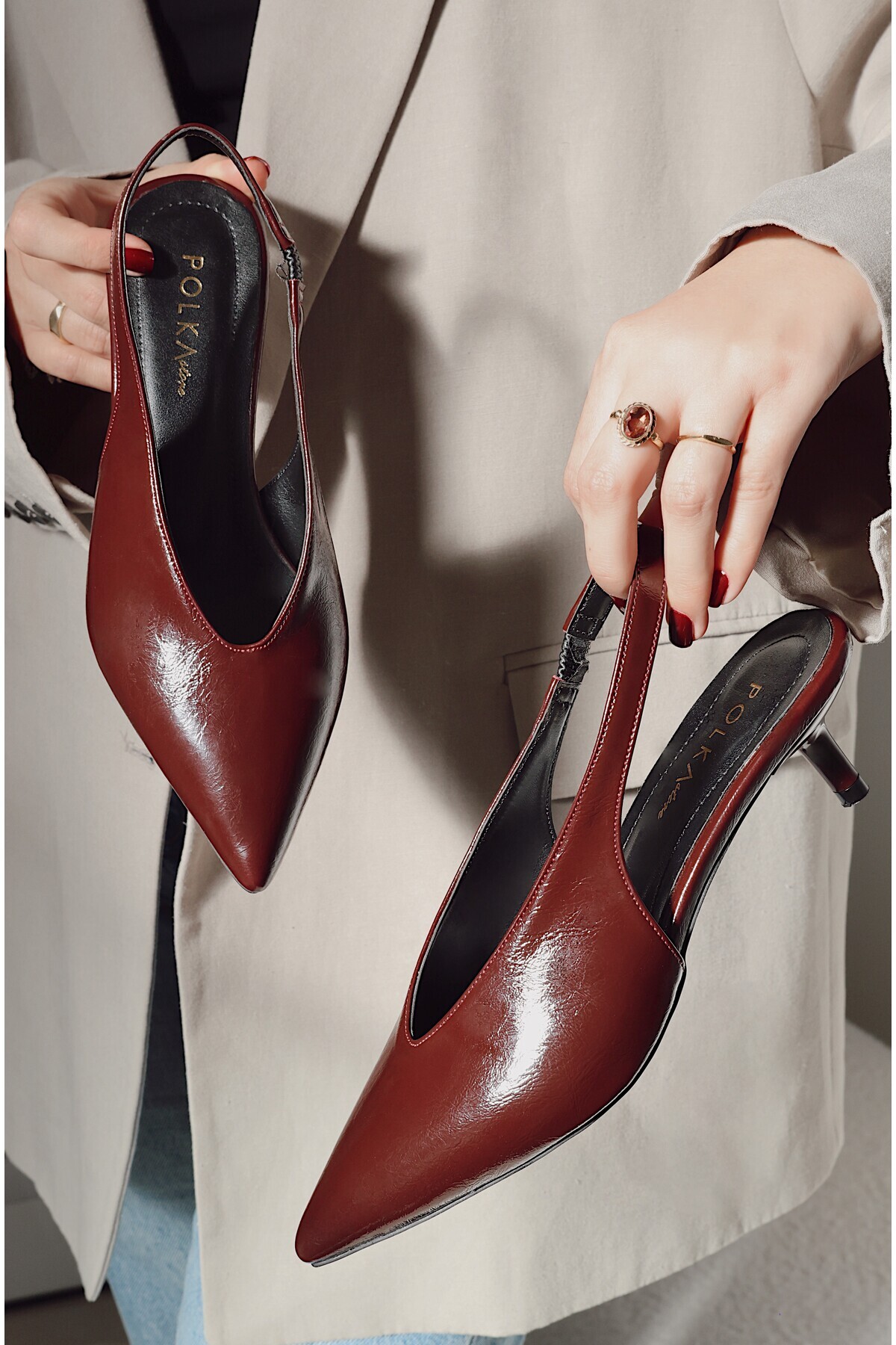 POLKA STORE  Grand Vintage Sivri Burunlu Kısa Kitten Topuklu Kadın Ayakkabı - Görsel 3