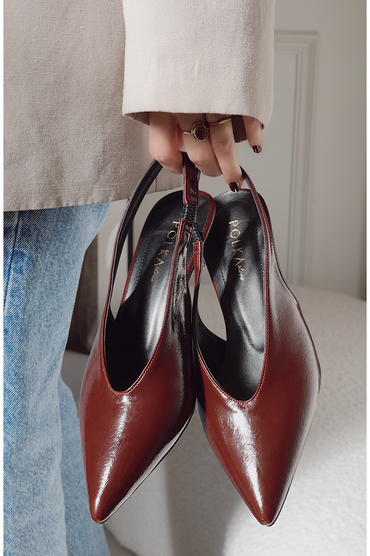 POLKA STORE  Grand Vintage Sivri Burunlu Kısa Kitten Topuklu Kadın Ayakkabı - Görsel 4