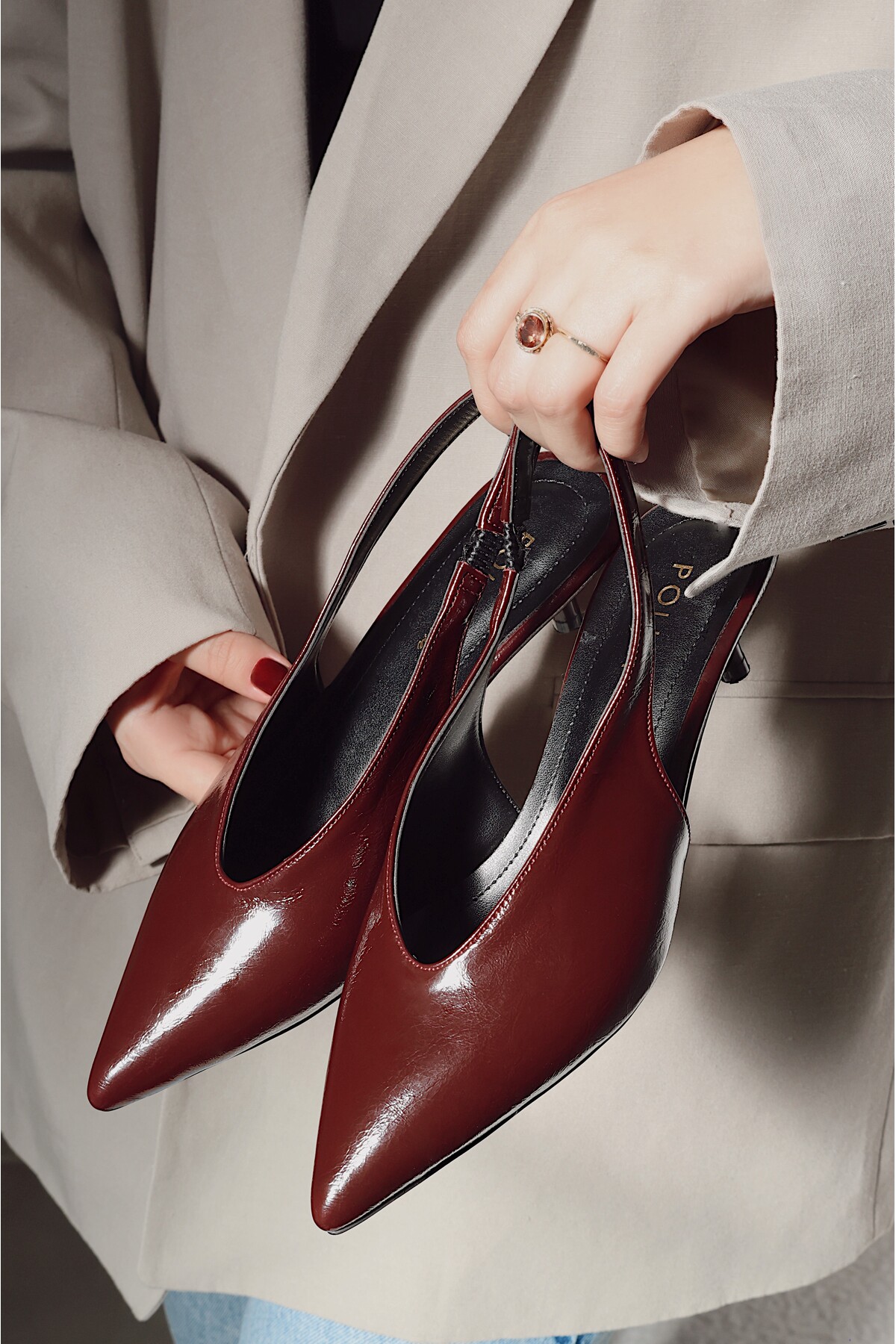 POLKA STORE  Grand Vintage Sivri Burunlu Kısa Kitten Topuklu Kadın Ayakkabı - Görsel 5