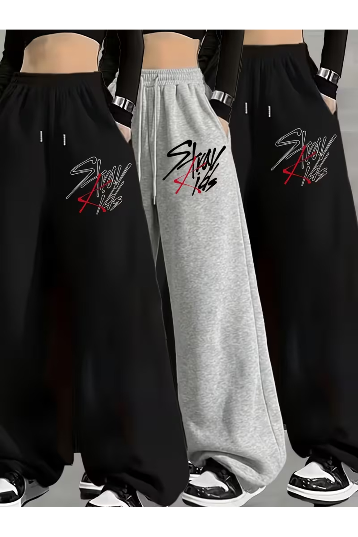 Nilvor Unisex Stray Kids Baggy Kesim Geniş Paça Eşofman Altı