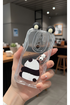 TechTrove Redmi Note 8 Pro İçin Uyumlu 3D Kulaklı Sevimli Panda Figürlü Şeffa...