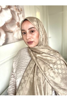 ANGEL LEON DREAM Kadın Bej Jakarlı İpek Dokulu Şal - Geomaetrik Desenli Şık E...