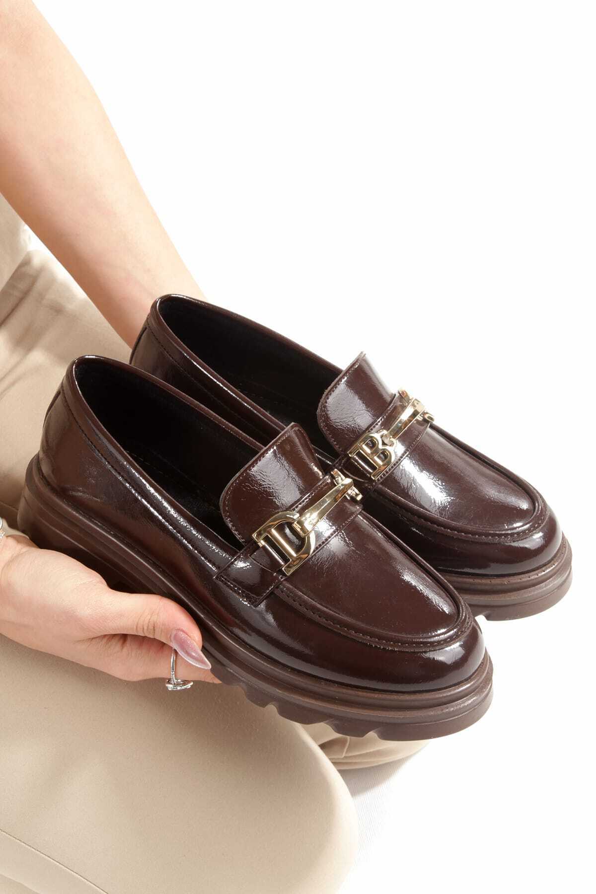 Zaza moda kahve rugan toka detaylı loafer kadın ayakkabı 2020 görsel 2
