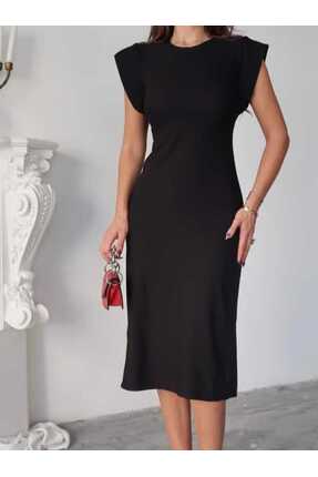 Ales Moda Likralı ottoman kumaş yırtmaçlı T kol elbise