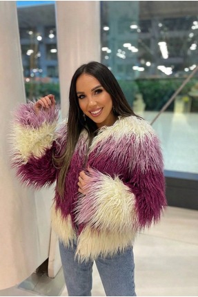 INFLUENCER İki Renk Geçişli Yumuşak Dokulu Astarlı Suni Kürk Mont - Bordo