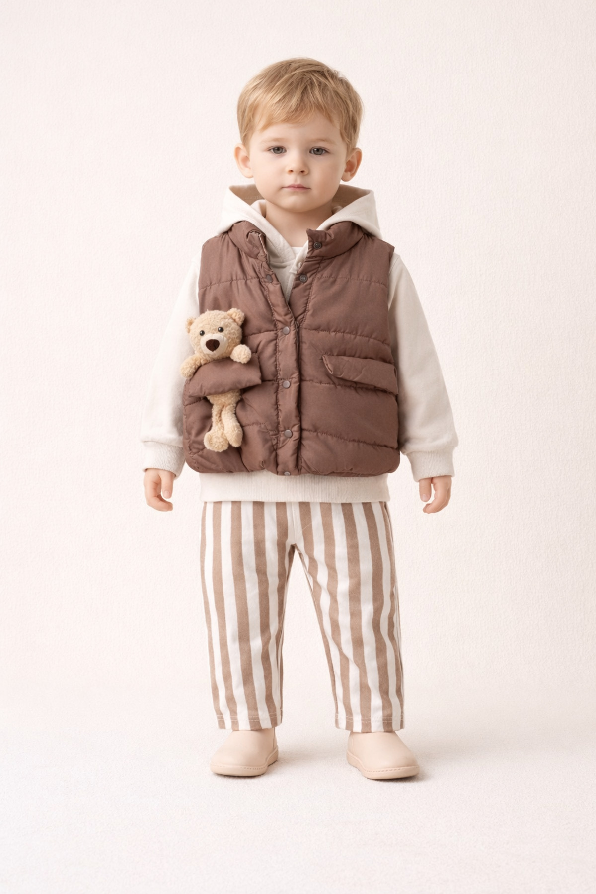 Baby Boy 3pcs Set 9-24 Months Inflatable Vest 100% Cotton Sweatshirt Gabardine Pants