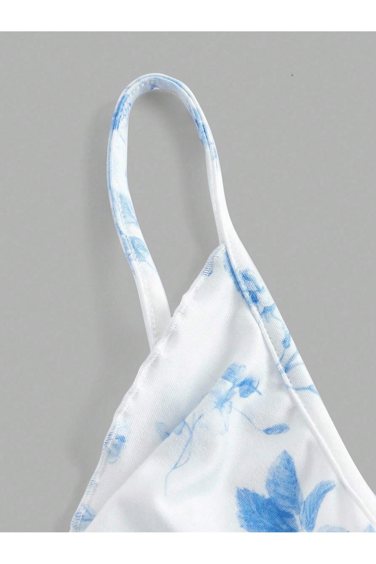 Wild Flower  Beyaz Çiçek Desen Ön Büküm İnce Askılı Alaçatı Crop - Görsel 4