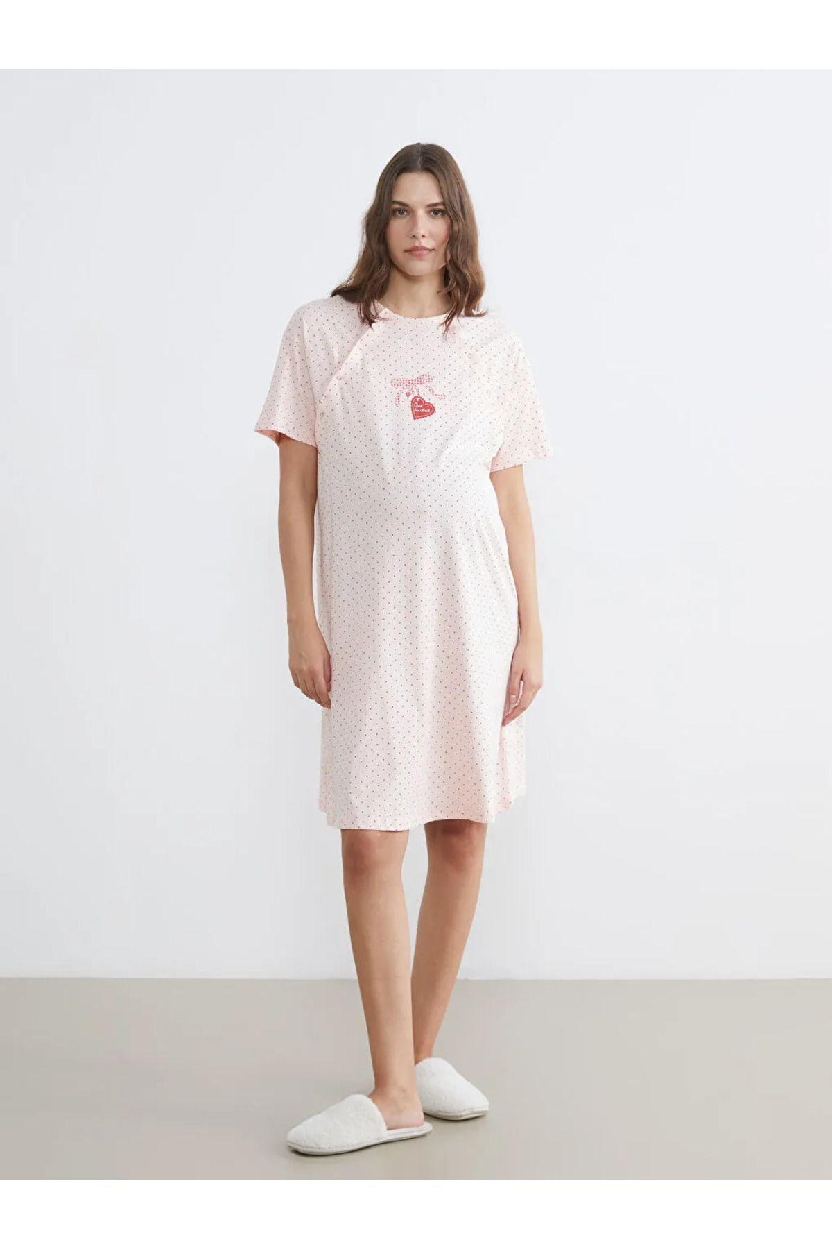 LC Waikiki Pembe Bisiklet Yaka Puantiyeli Hamile Gecelik