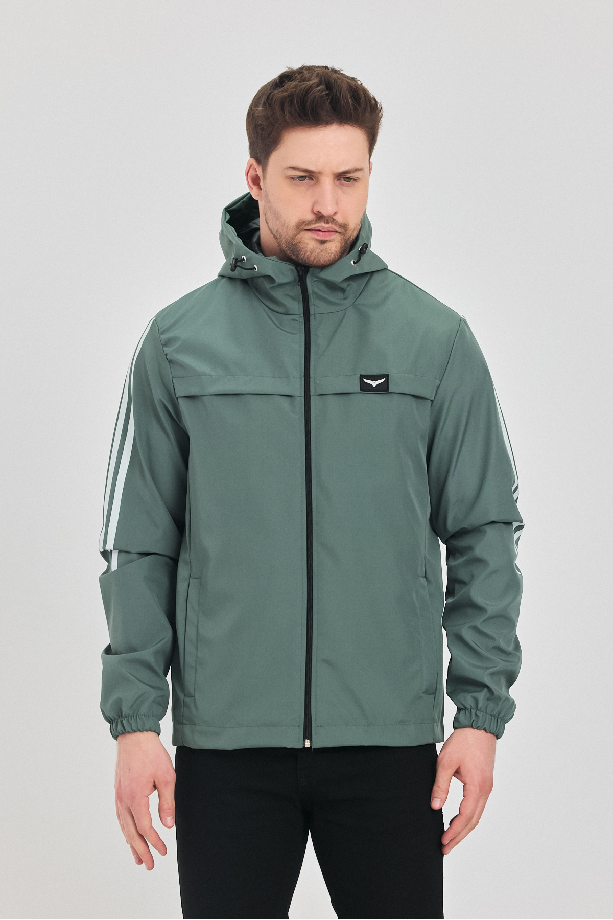 LEVEL HİGH  Erkek Füme Yeşil Suya Ve Rüzgara Dayanaklı Kapüşonlu Yağmurluk Rüzgarlık - Görsel 5