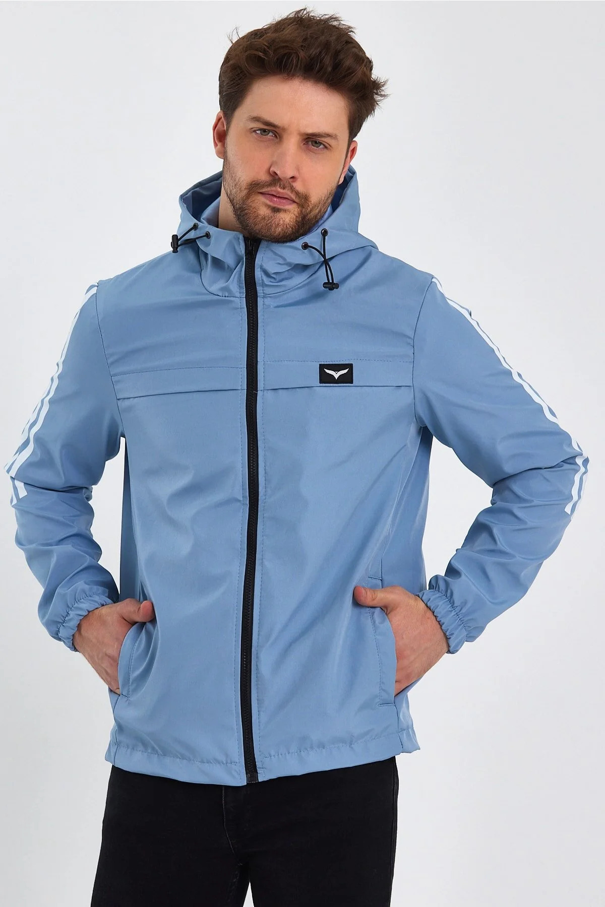 LEVEL HİGH  Erkek Mavi Suya Ve Rüzgara Dayanaklı Kapüşonlu Yağmurluk Rüzgarlık - Görsel 6
