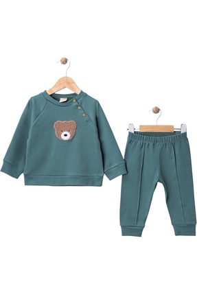 air baby %100 Pamuk Erkek Bebek Ayıcıklı Eşofman Takımı – 2’li Sweatshirt Pan...