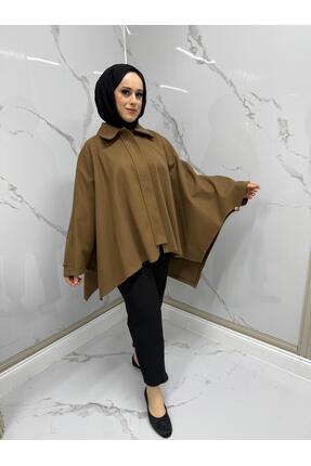 MODARTE Kadın Panço Standart Beden Kahverengi – Günlük Kışlık Şık
