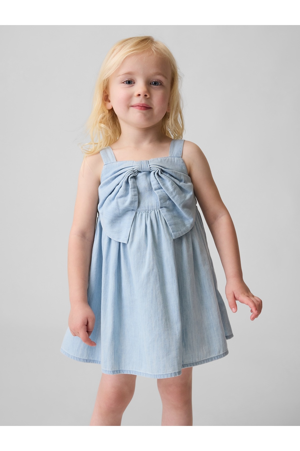 GAP Kız Bebek Mavi Denim Fiyonk Elbise