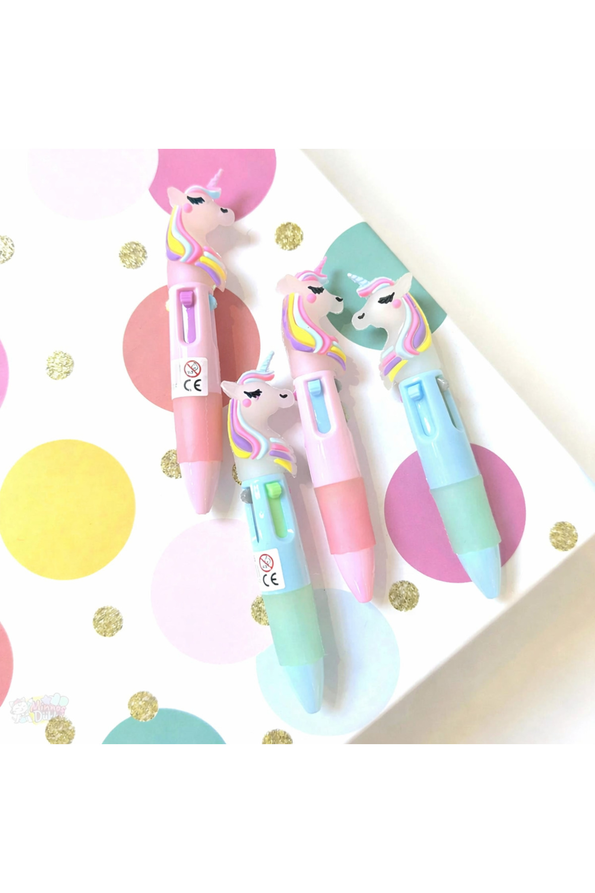 yordama Unicorn Kırtasiye Seti: 1 Adet 4 Renk Çoklu Kalem + 2’li Unicorn Silgi