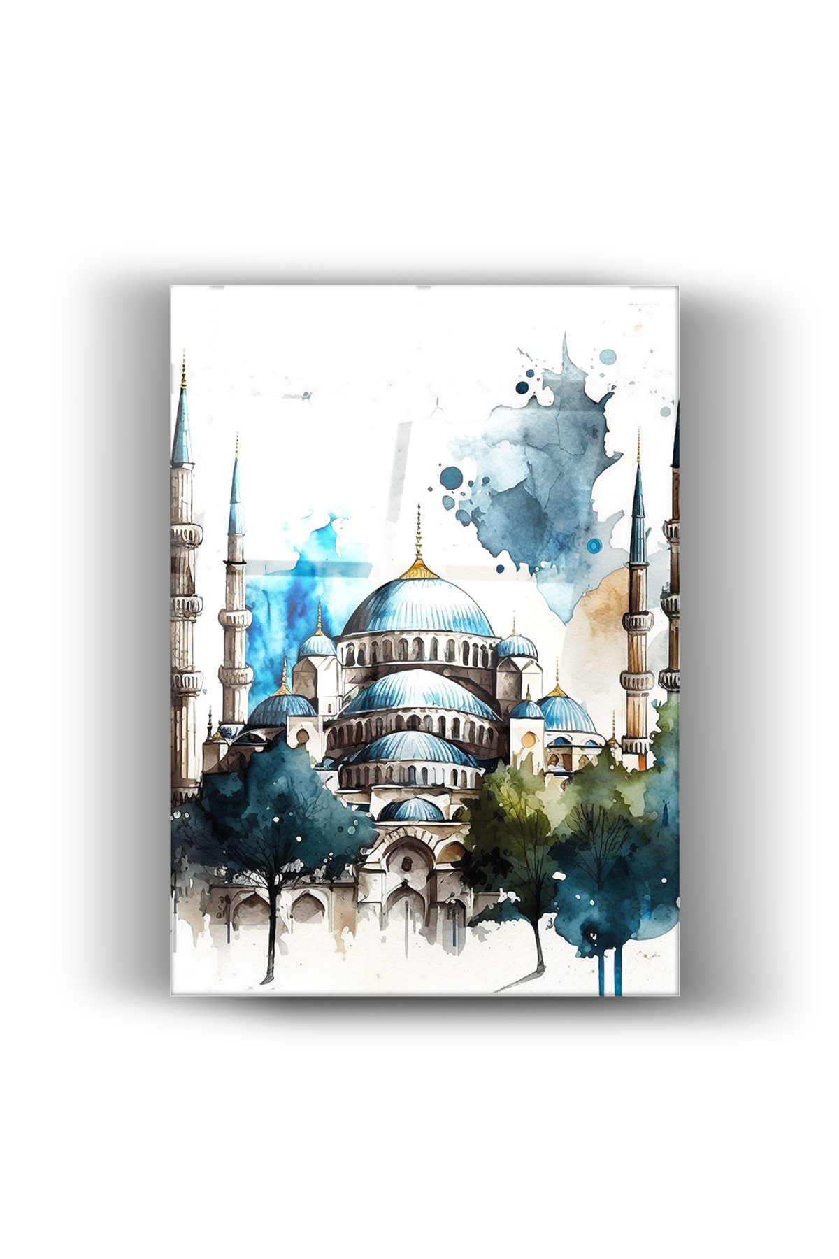 Sultanahmet Camii Suluboya Cam Tablo – İstanbul Temalı Ev ve Ofis Dekorasyonu Modern Duvar Tablosu
