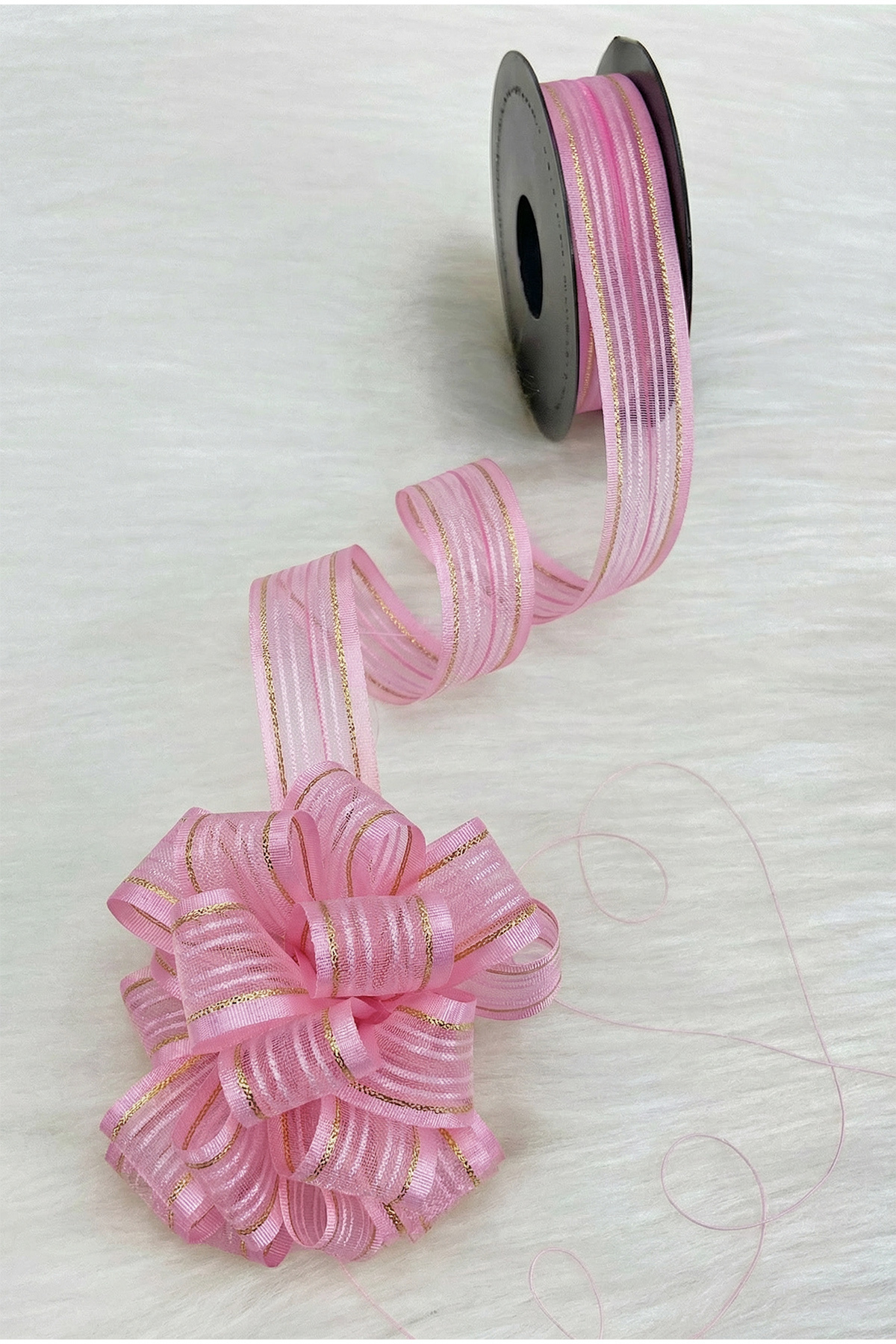 Drawable Chiffon Ribbon Pink Gold Sim 2.5cm 20mt, Bride, Bundle, Dowry, Engagement, Gift, Decoration