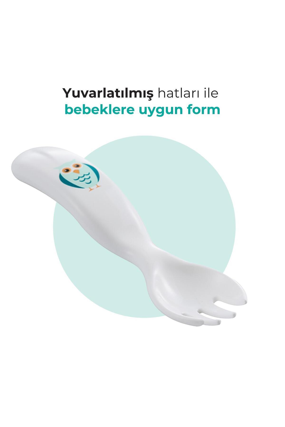 Mamajoo Ergonomik Beslenme Kaşık Çatal Seti Beyaz & Baykuş, 6 Ay+ İkili fotoğrafı 4 (önizleme)