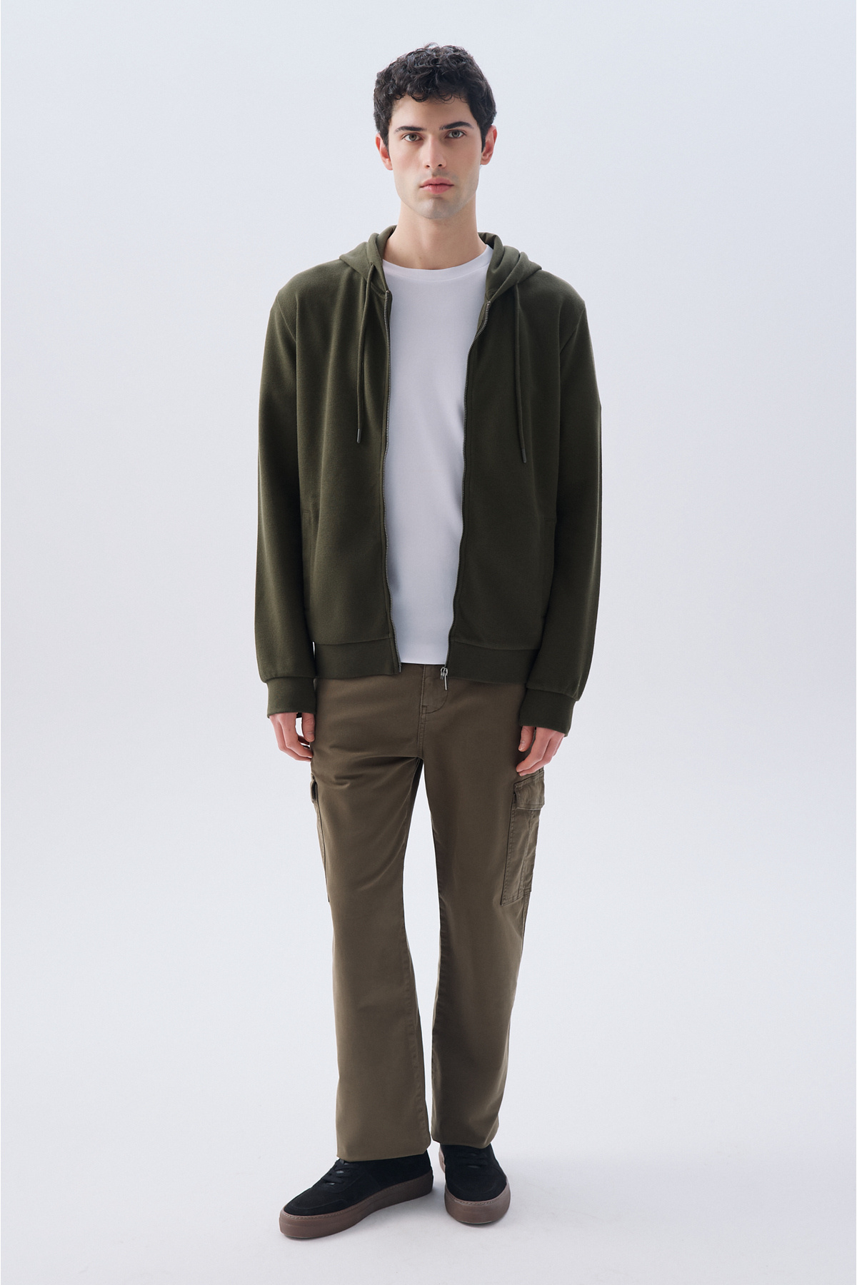 Mudo Erkek Haki Comfort Fit Fermuarlı Kapüşonlu Sweatshirt görsel 4