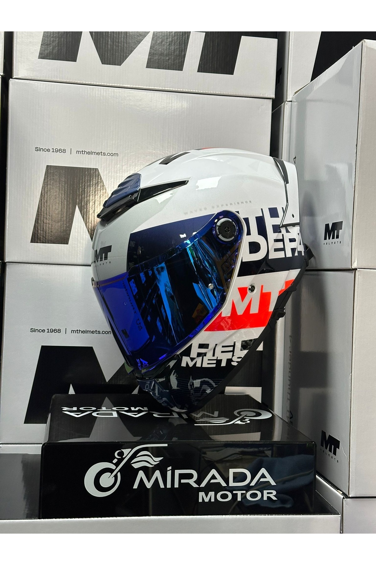 MT HELMETS THUNDER 4 SV WAVES A17 PARLAK (ŞEFAF VİZÖR İLE GÖNDERİLECEK)