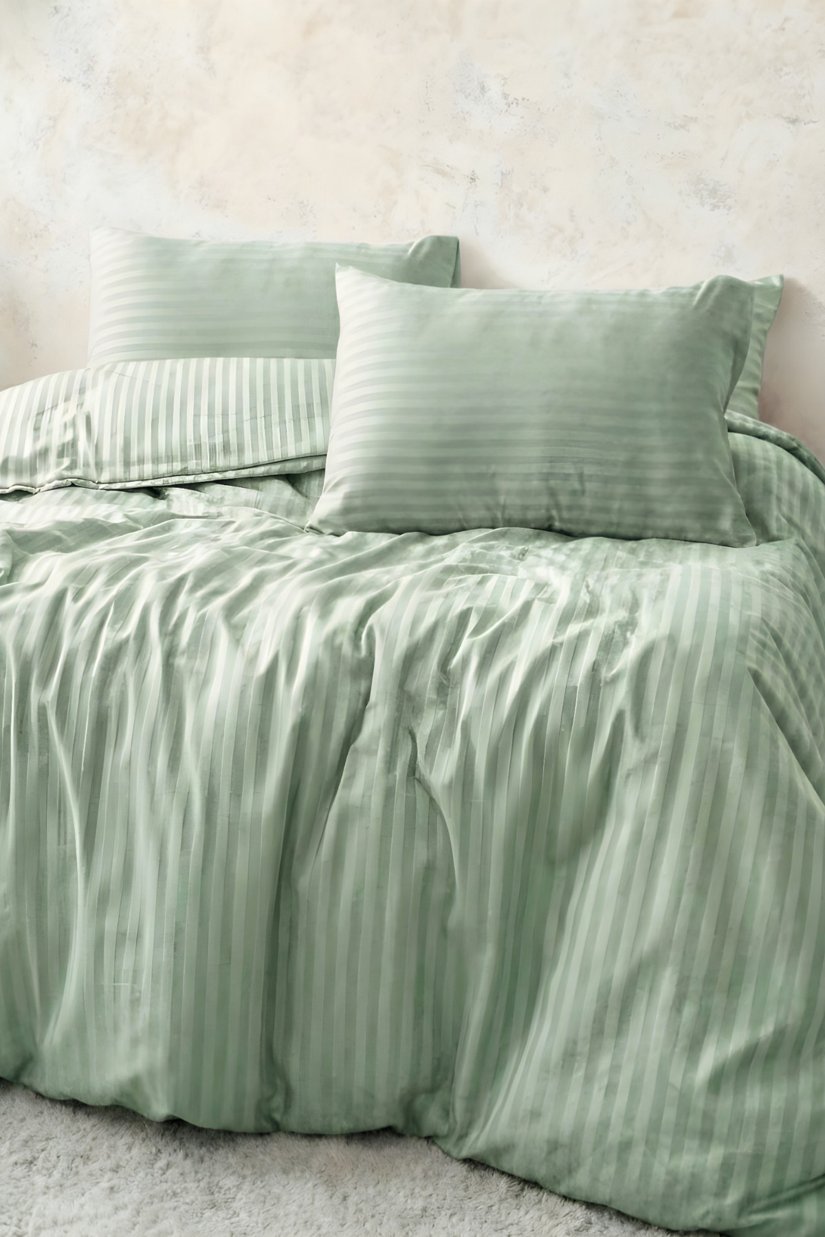 Double Cotton-Satin 210 TC (83 Strands) Striped Duvet Cover Set Green