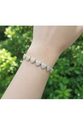 BFB aksesuar 14K Altın Kaplama Zirkon Taşlı Kalp Bileklik - Antialerjik Lüks ...