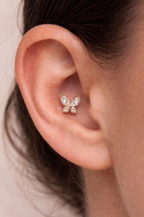 alysa jewelry Cerrahi Çelik Zirkon Taşlı Kelebek Piercing, Tragus, conch, fla...