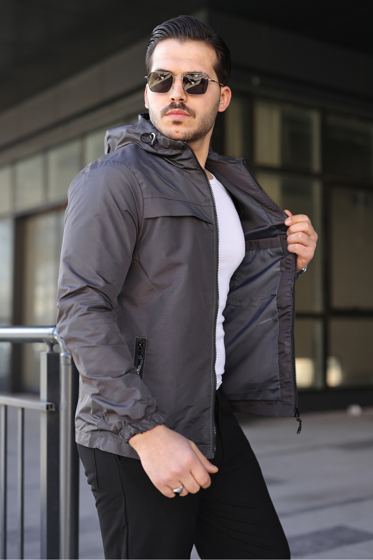 YENİ SEZON ERKEK SU & RÜZGAR GEÇİRMEZ YAĞMURLUK MEVSİMLİK CEKET — خاکستری ARMA1-4244 — تصویر 3 از 3