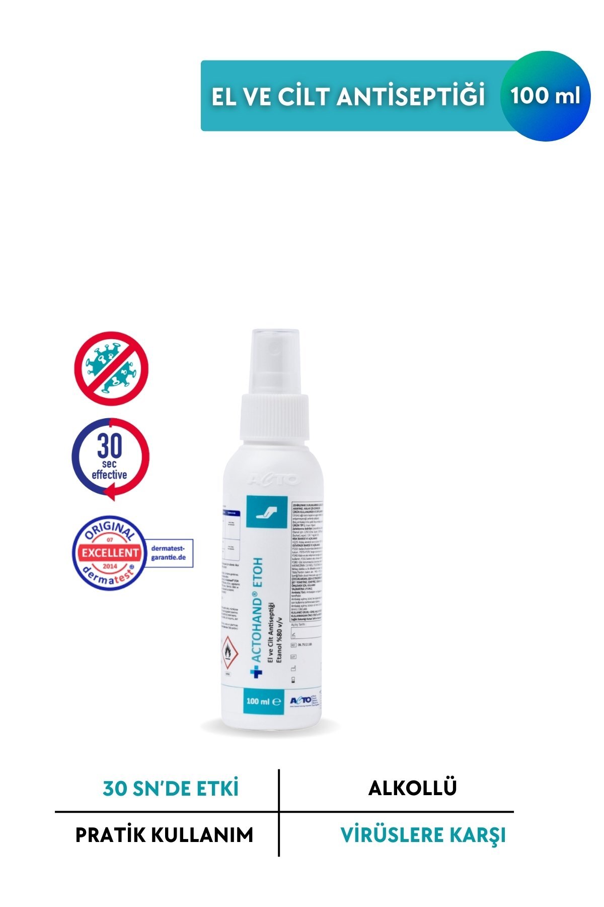 Acto ACTOHAND® ETOH 100 ml | El ve Cilt Antiseptiği - Etanol 80 % (v/v) - Fiyatı, Yorumları