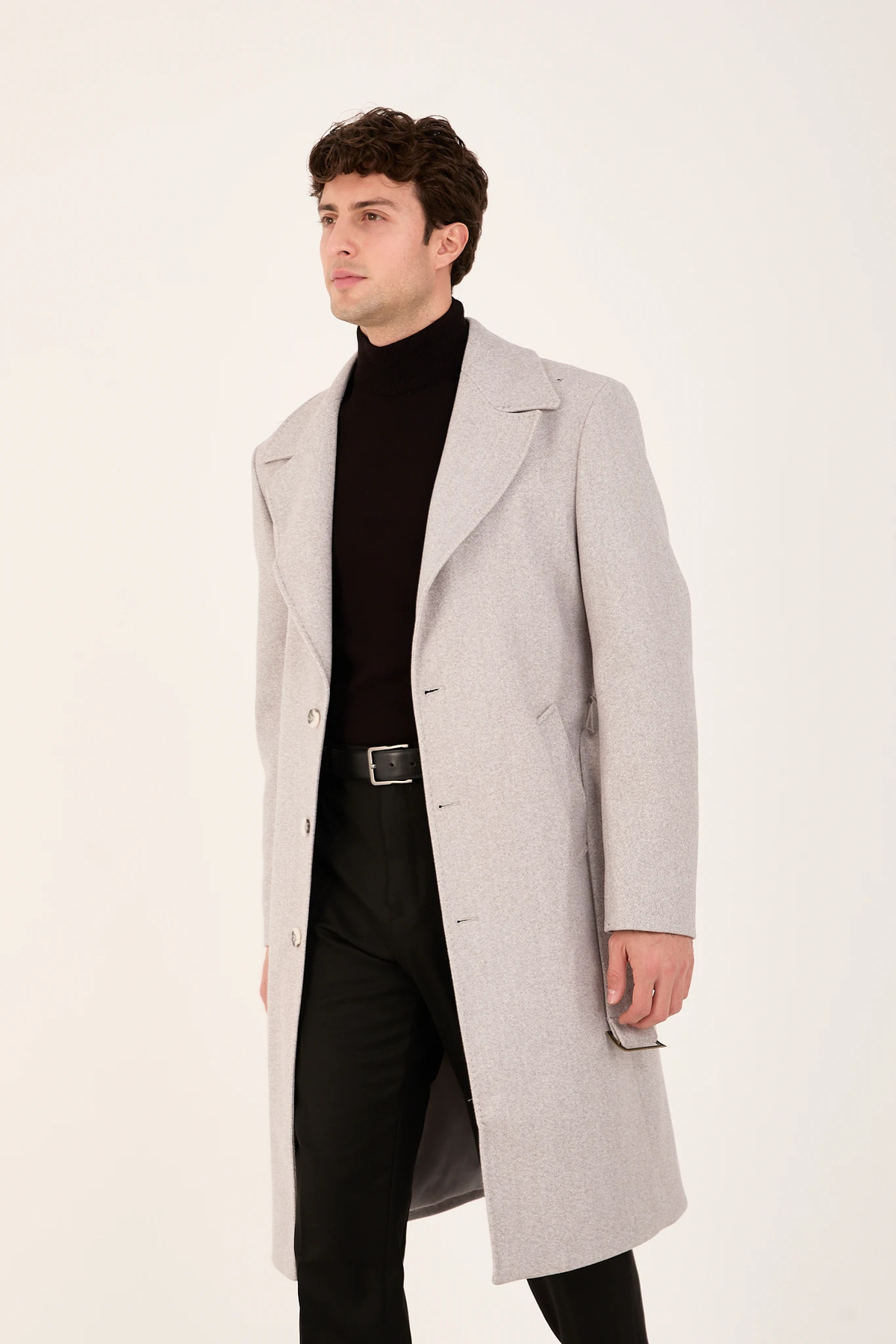 The Tailor Classics  Erkek Uzun Kemerli Kaşe Palto Klasik Model - Görsel 5