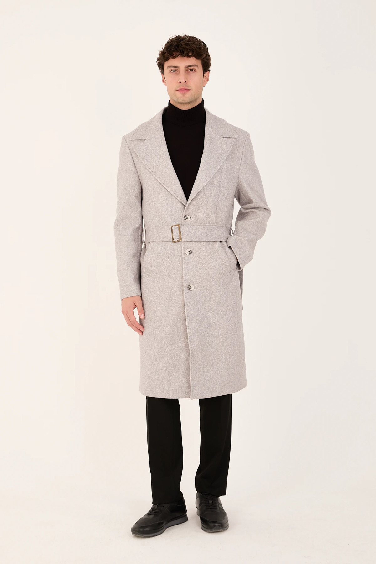 The Tailor Classics  Erkek Uzun Kemerli Kaşe Palto Klasik Model - Görsel 7