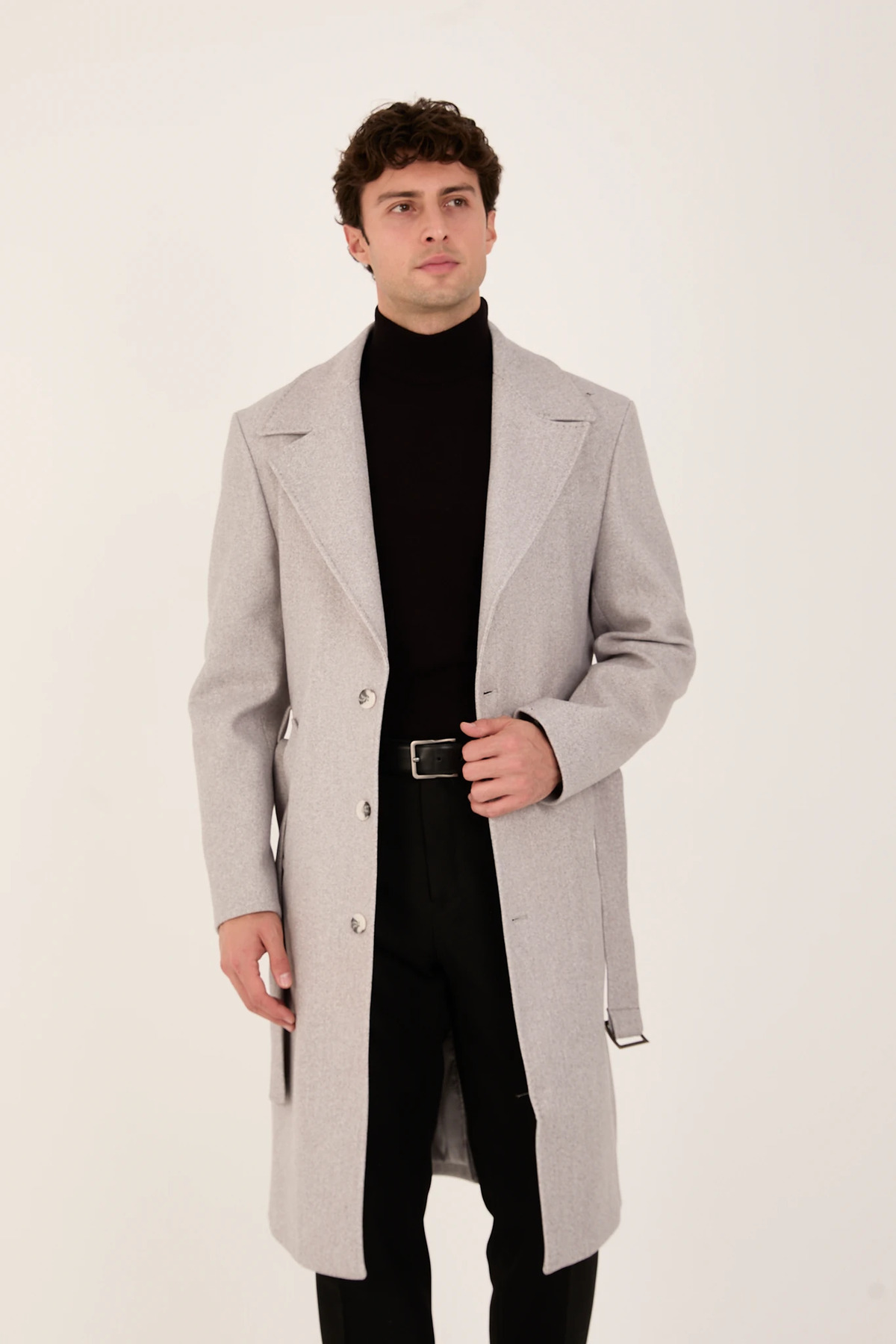 The Tailor Classics  Erkek Uzun Kemerli Kaşe Palto Klasik Model - Görsel 4