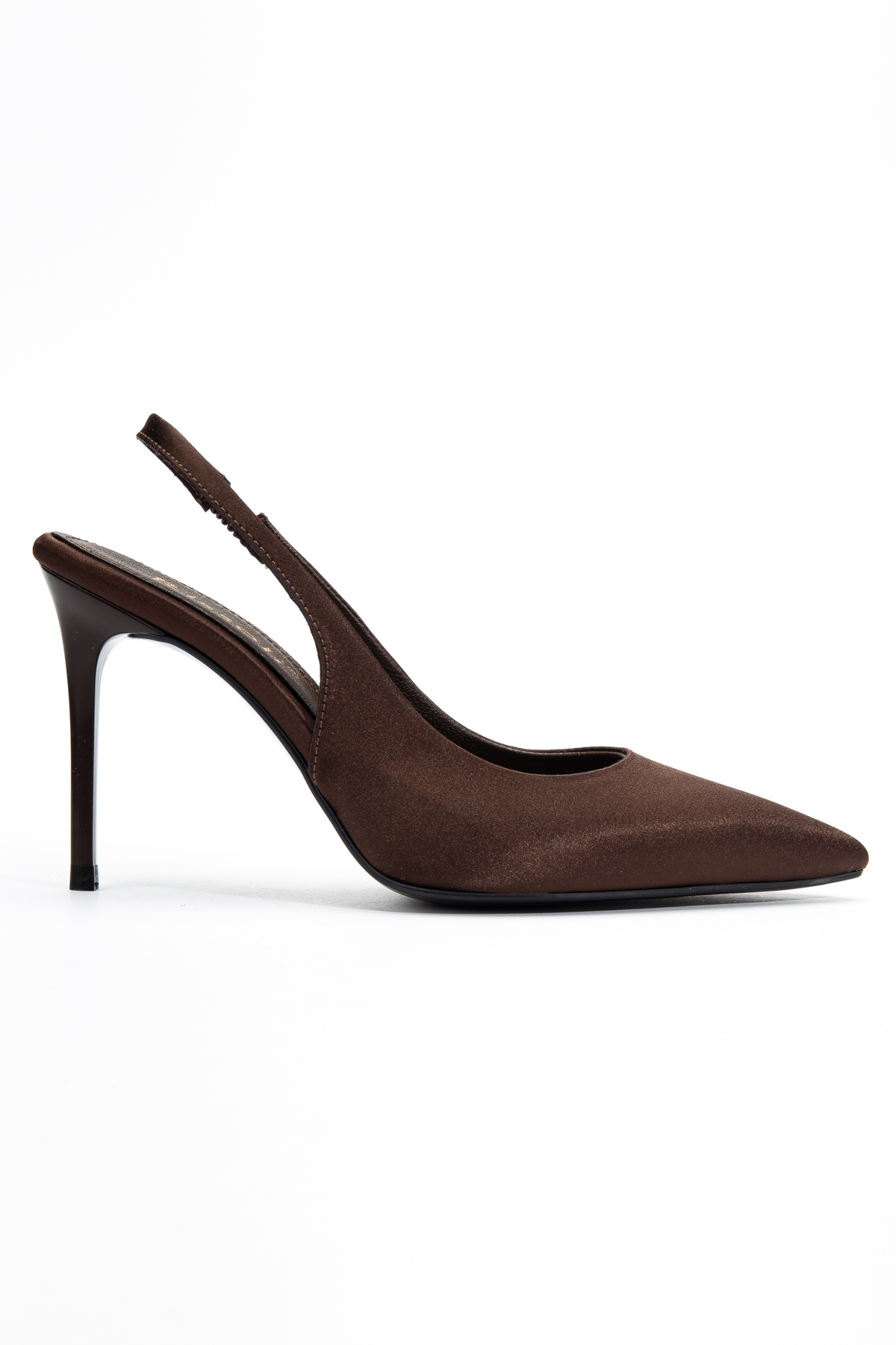 RİSSOLİ  Kadın Kahve Saten Sivri Burun Arkası Açık Bilekten Lastikli Günlük Klasik Topuklu Ayakkabı - Görsel 2