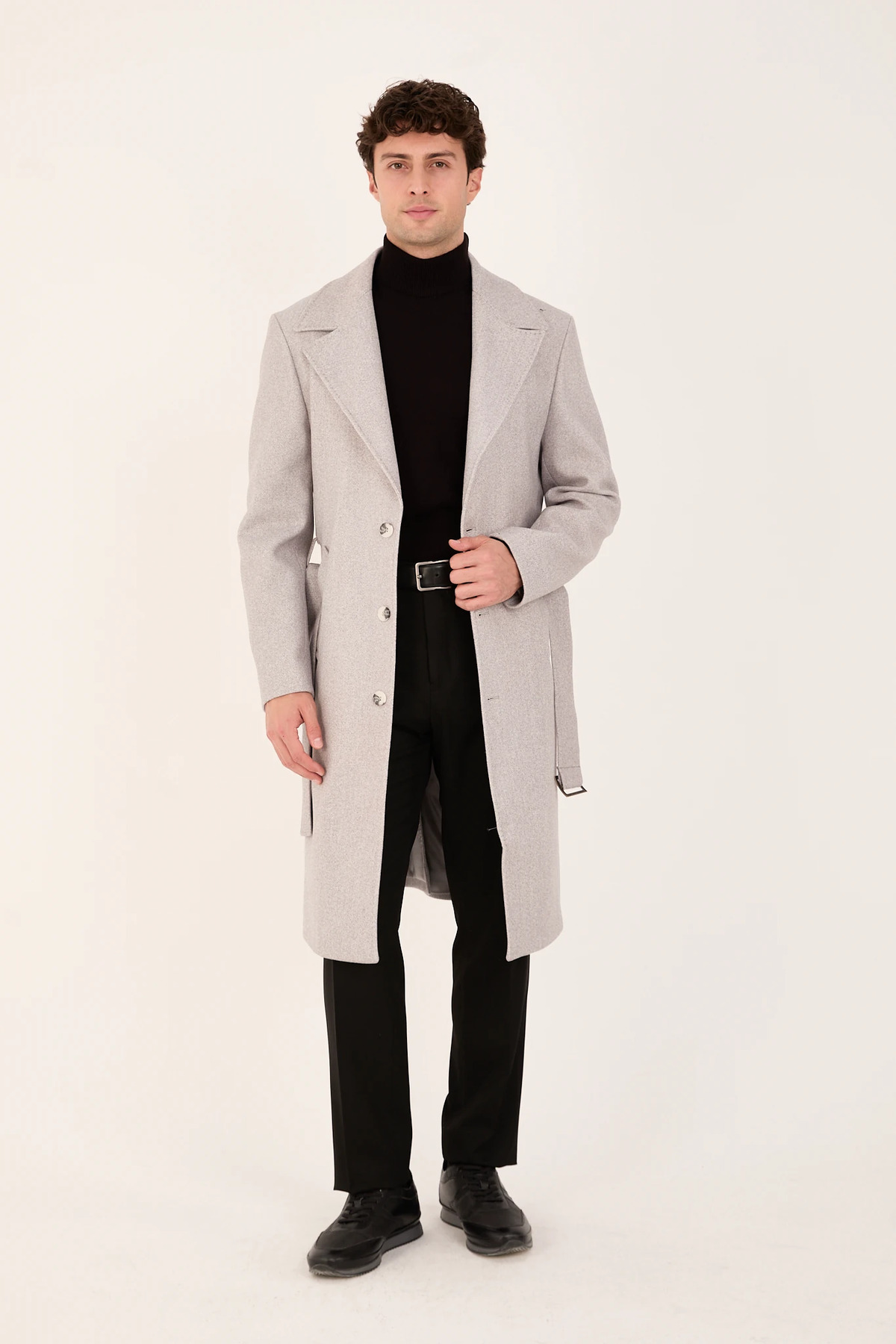 The Tailor Classics  Erkek Uzun Kemerli Kaşe Palto Klasik Model - Görsel 3